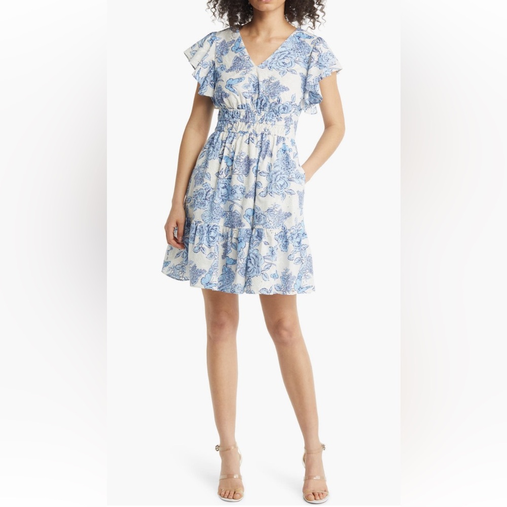 Eliza J - Floral Flutter Sleeve Dress
